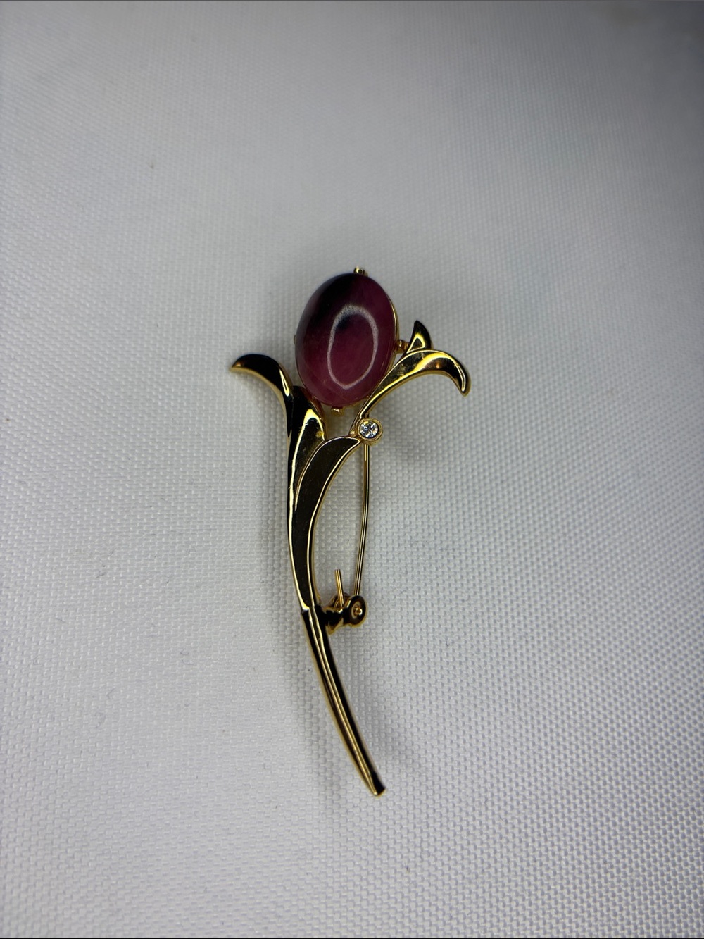 Rhodonite Goldplated , stone flower brooch
